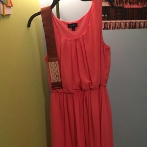 peach colored spring/summer dress with belt